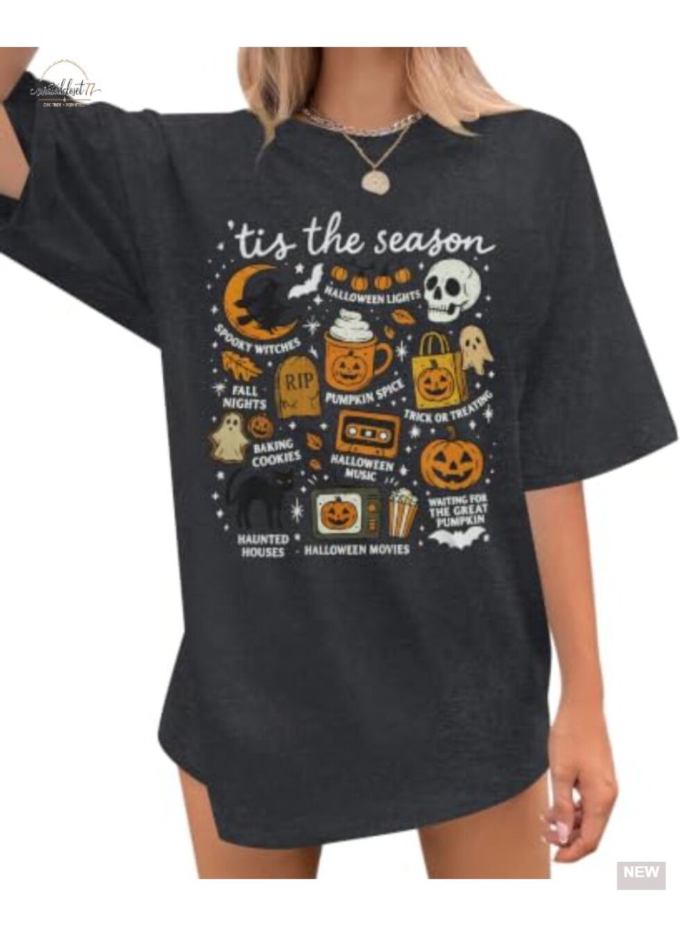 Vintage Halloween Graphic Tee Oversized Monster Ghost Shirt Women Crew Neck